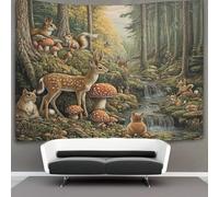 Mushrooms, Deer, Squirrels Tapestry Forest Oil Painting Wall Hanging for Bedroom Home Decor HD Printing Living Room, Dorm 150cmx200cm