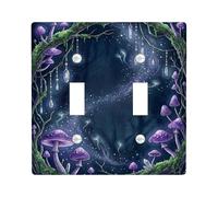 Mushrooms Double Light Switch Cover Plate, Fantasy Fanciful Vines Crystals Fall Violet Plastic Standard Size Decorative Wall Plates for New Apartment Home Bedroom Office Decor