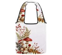 Mushrooms Fern and Berries Canvas Tote Bag for Women, Medium Reusable Grocery Totes Washable and Eco-friendly