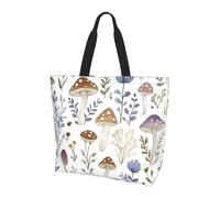 Mushrooms Forest Tote Bag Women's Shoulder Handbags Flower Shopping Bags Water-Resistant Large Handbag with Inner Pocket for Work Travel School