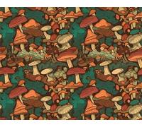 Mushrooms Green 100% Cotton 150cm Wide Digitally Printed Fabric by Little Johnny Ideal for Crafting, Sewing, Patchwork, Dressmaking