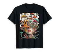 Mushrooms Growing from Human Head Surreal Botanical Art T-Shirt