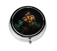 Mushrooms in The Dark Pill Box Metal Round Small Pill Case Cute 3 Compartment Pill Organizer Portable Travel Pillbox Mini Pill Container Holder for Daily Medicine Supplement Vitamin