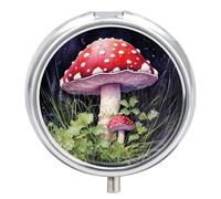 Mushrooms in The Grass Decorative Metal Pill Box 3-Compartment - Portable Medicine Organizer for Vitamins, Travel Pill Case with BPA-Free Inserts, Personalized Gift for Women Men