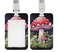 Mushrooms in The Grass ID Badge Holder with Vertical Card Badge Holder Waterproof Plastic Card Sleeve Badges Protector Case Name Tag ID Card Holder for Office Doctor Nurse Teachers