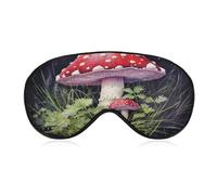 Mushrooms in The Grass Sleep Mask Light Blocking Eye Cover Polyester Eye Mask with Elastic Strap Blindfold for Side Sleeper Sleeping Masks Face Hugging for Women Men Travel