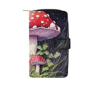Mushrooms in The Grass Wallet for Men Women PU Leather Wallet Long Wallets Bifold Wallets with 12 Card Holder