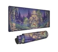 Mushrooms Large Mouse Pad, Fantasy Fanciful Deer Trees Fall Violet Rubber Smooth Cloth Mouse Mat for Desk Idea for Home Office Desk Laptop Gamers Gift 16x36 Inch