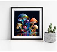 Mushrooms made from liquid rainbows Stunning Framed Wall Art Picture Print Square - 35cm wide x 35cm high - Black Frame