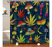 Mushrooms Marijuana Bath Curtain Teens Marijuana Weed Leaf Shower Curtain Cannabis Leaves Trippy Botanical Waterproof Bathroom Curtain for Women Men Bathtubs Polyester Fabric Curtain 59x71 Inch