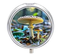 Mushrooms on The Ground Pill Case Pill Box with 3 Compartments | Round Travel Pill Organizer Portable Pill Container for Pocket Purse Women Men Daily Use Vitamins Supplement Holder