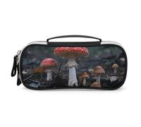 Mushrooms Pencil Case with Handle, Large Capacity PU Leather Pencil Bag Office Organizer, Portable Cosmetic Bag for Travel, Home