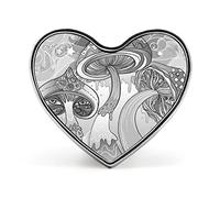 Mushrooms Psychedelic 60s Tie Dye Vintage Black White Heart Brooch Pin, Unisex Smooth Surface Lapel Tie Pin, Lightweight Badge Jewelry Crafts Decor for Costume Accessory Men Women