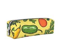 Mushrooms Red Pepper Pencil Case Portable Cylindrical Pencil Pouch with Zipper Leather Cosmetic Pouch Bag