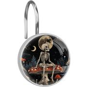 Mushrooms Skeleton Moon Shower Curtain Hooks, Home Decorative Shower Curtain Rings for Bathroom, Decorative Hangers Bathroom Accessories, Set of 12