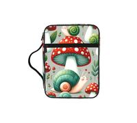 Mushrooms-Small-Cute-Snails Bible Cover Case with Handle, Water-Resistant Oxford Fabric Bible Bag Organizer with Zipper Pockets for Church