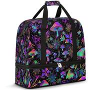 Mushrooms Spiders Webs Leaves Travel Duffle Bag for Women Men Weekend Overnight Bags Foldable Wet Seperated 47 L Tote Bag for Sports Gym Yoga