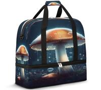 Mushroon Rain Tropical Plants Travel Duffel Bag for Women Men, Foldable Sports Gym Bag Weekend Overnight Totes Carry on Cabin Bag with Shoes Compartment