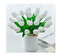 MUSHUI Artificial Tulips, 18pcs Fake Tulips Real Touch Faux Artificial Flowers for Wedding/DIY Craft/Home/Birthday Party/Office/Bathroom/Hotel Decoration/Graveside（NO VASE） PU-White