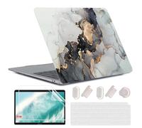 MUSHUI for MacBook Air 13 Inch Case 2020 2019 2018 Model M1 A2337 A2179 A1932 - Translucent Plastic Printed Pattern Hard Shell & Keyboard Cover & Screen Protector for Mac Air 13.3, Black Marble