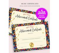 Music Achievement Certificate: Colorful Music Appreciation Certificate for Students | Music Education Awards | Notebook with 40 Certificates