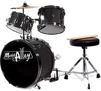 Music Alley Junior Drum Kit for Kids with Kick Pedal, Stool & Sticks - Black