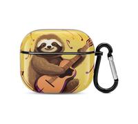 Music and Sloth Bluetooth Earbuds Case Cover Full Body Shockproof Protection Hard Case Support Wireless Charging with Keychain Personalized Gift for AirPods 3