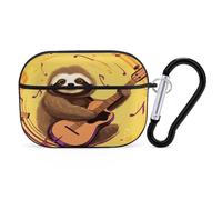 Music and Sloth Earbuds Organizer Shockproof Protective Airpods Pro Cover with Carabiner Clip Anti Fall Carrying Earphone Case Cover for Airpods Pro 2nd Generation Black