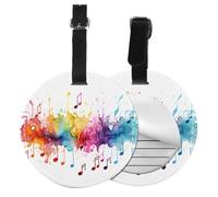 Music Art Round Luggage Tag 4PCS Music Note PU Leather Travel Bag Tag ID Labels Name Card Holder wtih Buckle for Luggage Suitcase Backpacks