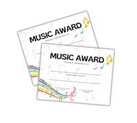 Music Award Certificate | 50 pk 8.5x11” Elementary Middle School Graduation Achievement Most Improved Student Lessons Kids Graduation End of Year Notes Rainbow Orchestra Band