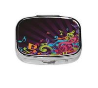 Music Background Print Pill Box 2 Compartment Medicine Pill Case,Portable for Pocket Or Purse Pill Box Decorative Metal Medicine Organizer