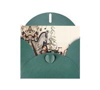 Music Background with Harp and Butterfly Dark Green prints Greeting Cards 6x4-inch with Envelope | Perfect for writing greetings and thank-you notes