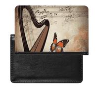 Music Background with Harp And Butterfly Passport Holder,Compact Lightweight Waterproof Passport Cover, Portable Stylish Travel Wallet Accessories for Women Men