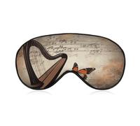 Music Background with Harp and Butterfly Sleep Mask for Side Sleeper Light Blocking Night Blindfold Eye Shade Cover with Adjustable Strap Soft Breathable Zero Pressure Eye Masks for Travel Nap