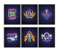 Music Bar Neon Picures Wall Art Prints Canvas Wall Decor LED Neon Signs for Music Studio Night Club Party for Music Club Room Decor (Music Club Poster, 8"x10" UNFRAMED)