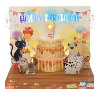 Music Birthday Card, 3D Funny Cats Birthday Card with Light and Blow-Out Candle - Pop-up Happy Birthday Singing Card Birthday for Men, Women, Man, Girls, Boys
