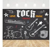 Music Blackboard Photography Backdrop, Music, Hand-drawn Sketch, Musical Instruments, Rock Roll, Guitar, Music, Concert, Party Background 250x180CM