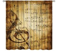Music Blackout Curtain,Retro Note Guitar Piano Jazz Sound Musical Print Window Curtains for Dining Room Living Room Kitchen Cafe Bedroom Office Drapes,42x54 in