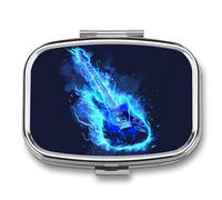 Music Blue Electric Guitar Travel Pill Box Portable Pill Organizer Medical Box Pill Case Pill Container for Men Women