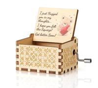 Music Box Hug In A Box Gift, Get Well Soon Gifts, Hand Made Feel Better Message Present Box - Engraved Vintage Wooden Gift Box - Sick Person Gift Teddy Bear Hug