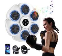 Music Boxing Machine, 2024 New Smart Bluetooth Musical Boxing Machine with Boxing Gloves, Wall-Mounted Boxing Machine, 9 Speed Modes and Counting Mode for Adults Children Exercise (White+Gloves)