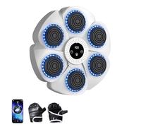 Music Boxing Machine for Adults Kids, Bluetooth Wall-Mounted Punching Machine, 9 Speeds Modes & LED, Smart Musical Boxing Machine, for Home Use Exercise Indoor and Gym (white + gloves)