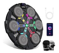 Music Boxing Machine for Kids, Smart Boxing Equipment with Gloves, Bluetooth Connection, Colorful LED Lights, 5 Speed Adjustment, Multiple Training Modes, Wall Mounted Boxing Set for Home, Gym (B)