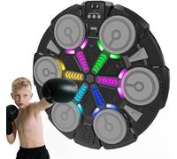 Music Boxing Machine, Interactive Rhythm Boxing Trainer with LED Lights, Boxing Gloves and Bluetooth Speaker, Wall-Mount Punching Pad, Smart Fitness Home Workout Equipment for Adults and Kids (Black)