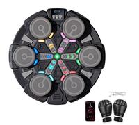 Music Boxing Machine Kids, Bluetooth Smart Music Boxing Machine with Boxings Gloves, LED Boxing-Machine Wall Mounted, 5-Level Speed & Rechargeable, for Children Home Exercises (Black, 6 Targets)