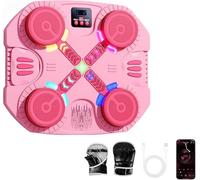 Music Boxing Machine Kids, Bluetooth Smart Music Boxing Machine with Boxings Gloves, LED Boxing-Machine Wall Mounted, 5-Level Speed & Rechargeable, for Children Home Exercises (Pink, 4 Targets)