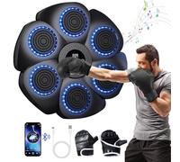 Music Boxing Machine with Half Gloves, Smart Wall Mounted Punching Machine with 18-Level Speed & 9-Mode Adjustment, One Punch Boxing Game Training Equipment with Bluetooth Connection & LED Light