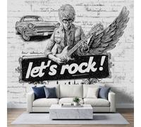 Music Brick Wall Electric Guitar Wall Mural Photo Wallpaper 300 x 210 cm | 3D Effect Street Black And White Graffiti Non-Woven Premium Print Wall Mural Decoration Poster