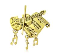 Music Brooch Pins Creative Microphone Guitar Violin Saxophone Piano Flute Lapel Pin Cute Instruments Brooch for Women Men, Metal Rhinestone, no gemstone