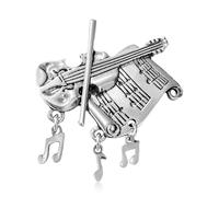 Music Brooch Pins Creative Microphone Guitar Violin Saxophone Piano Flute Lapel Pin Cute Instruments Brooch for Women Men, Metal Rhinestone, no gemstone
